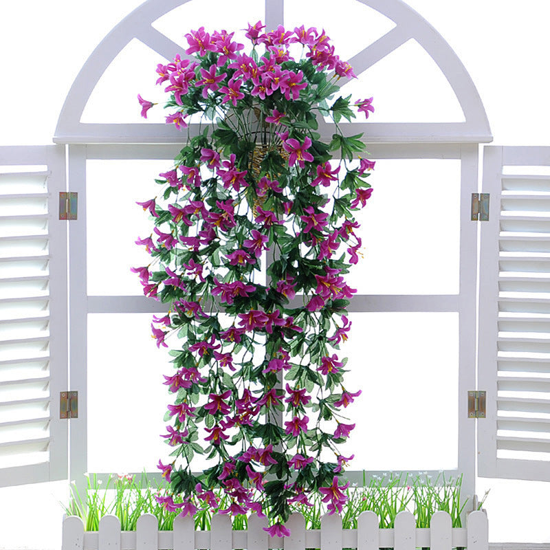 Silk Artificial Flowers Lily Flower Vine Wall Hanging Basket Balcony Home Decoration Wedding Decor