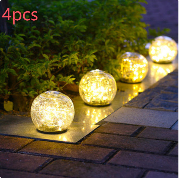 Cracked Glass Ball LED Solar Light Solar Power Garden Light Outdoor Waterproof Ground Lamp Buried Light for Path Yard Lawn