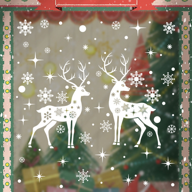 Christmas Decoration Elk Static Sticker White Snowflake Stickers Christmas Window