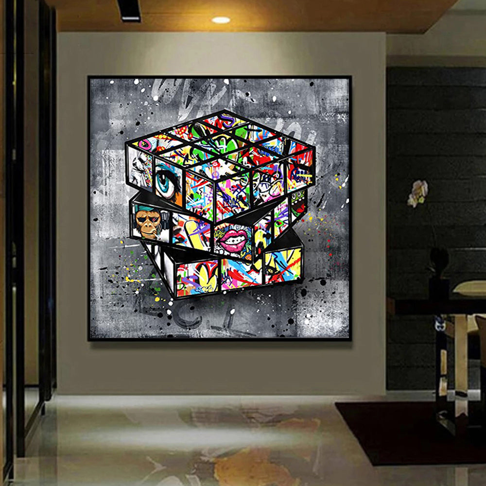 Banksy Graffiti Rubik's Cube Canvas Painting Wall