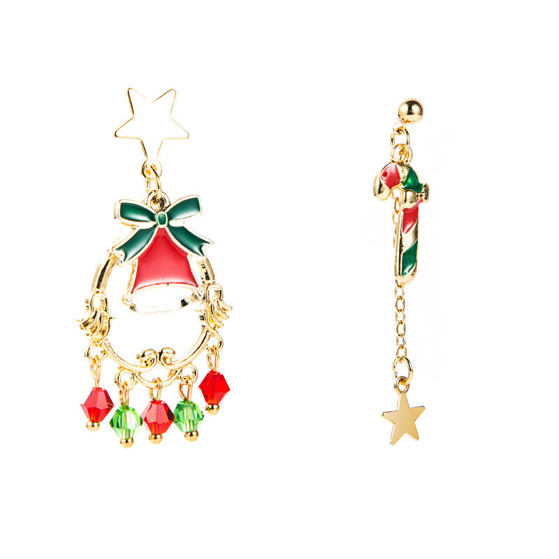 Christmas Series Alloy Dripping Christmas Cane Bells Tassel Earrings Women