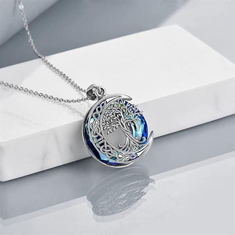 Cross-border New Arrival Crystal Tree Of Life Pendant Moon Tree Necklace