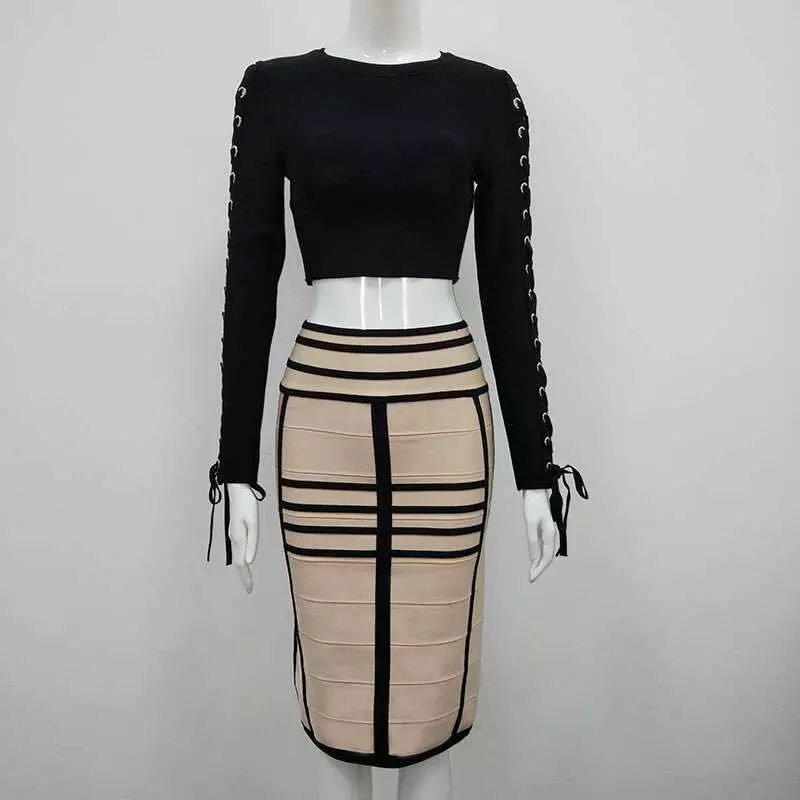 Lace cross breathable slim fit hip two-piece dress