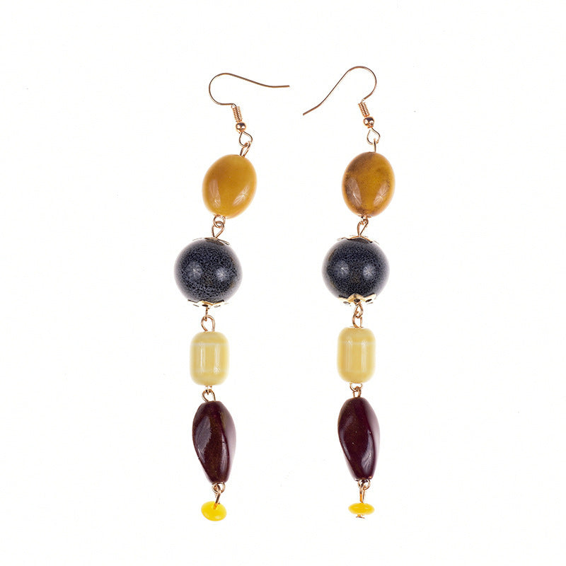 Foreign Trade Hot New Product Earrings  Handmade Pottery Bead Tassel Earrings