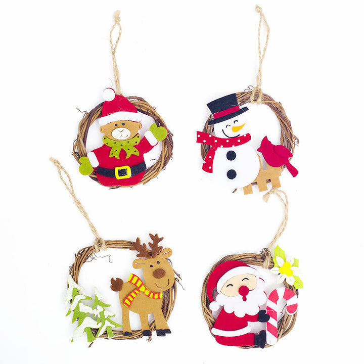 Christmas Home Decoration Wicker Ornament Cartoon Felt Ring Rattan Decorative Pendant Santa Claus Pendant Christmas Ornaments