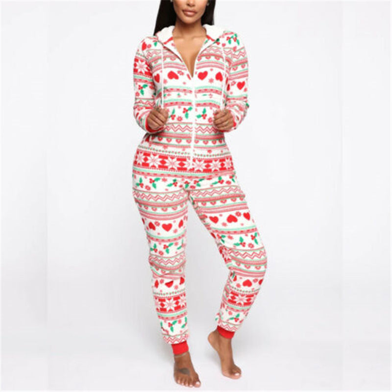 Christmas print hooded jumpsuit