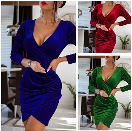 Women's Solid V-Neck Slim Fit Dress