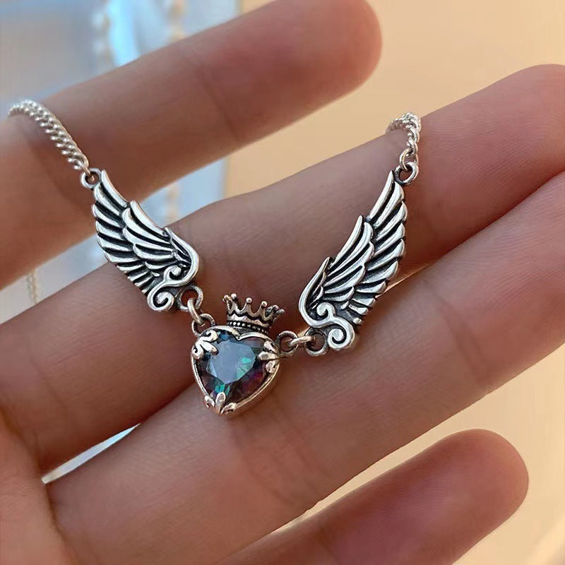 New Vintage Love Crown Wing Necklace Fashion Jewelry