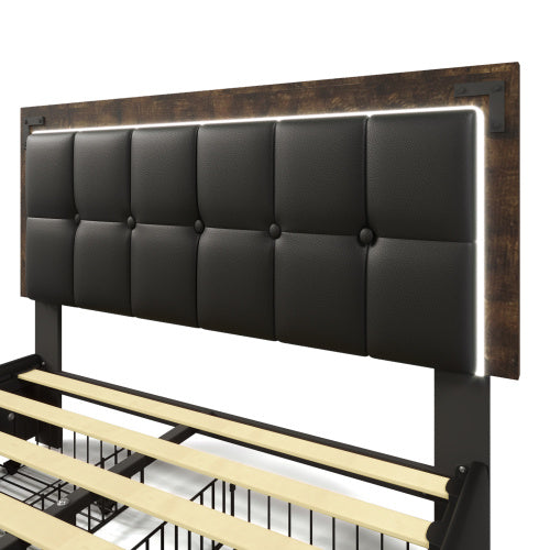 PU Belt, LED Strip And Bed Frame With 4 Drawers