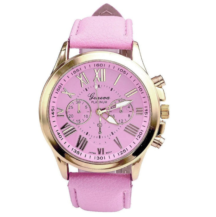 Geneva fake three-eye six-needle ladies belt watch Men's outdoor quartz watch