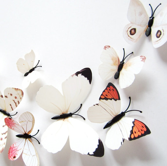 3D simulation butterfly 12 set home decoration ornaments factory direct single layer butterfly H-003 white