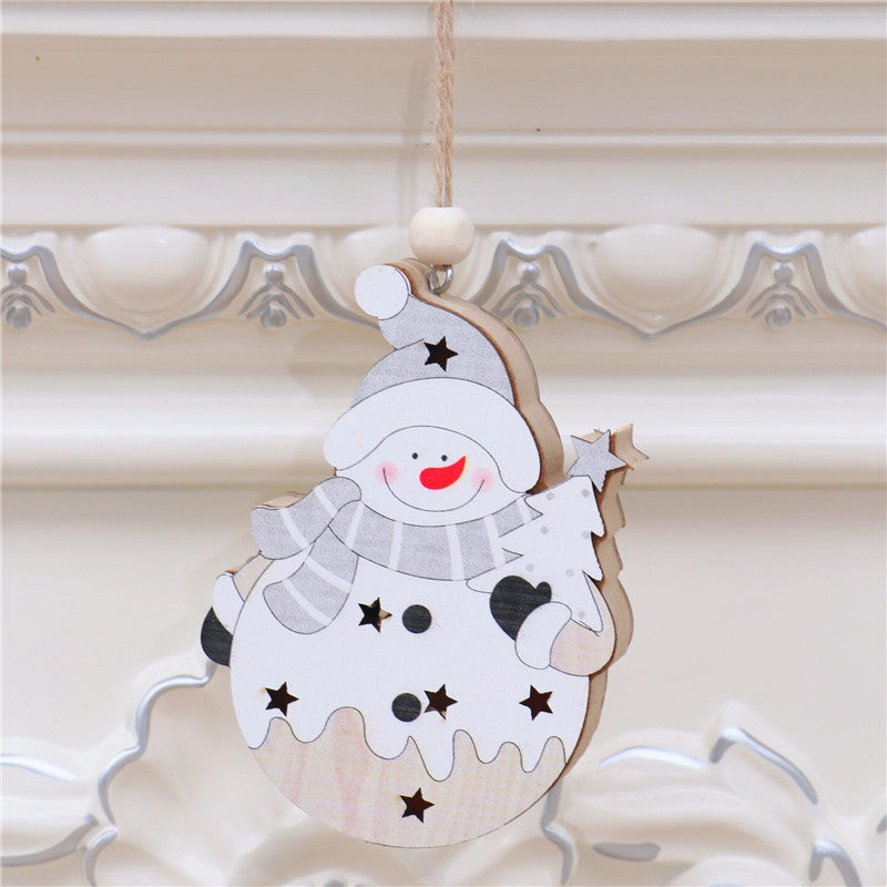 White Nordic Style Christmas Decoration Supplies Christmas Wooden Luminous Pendant