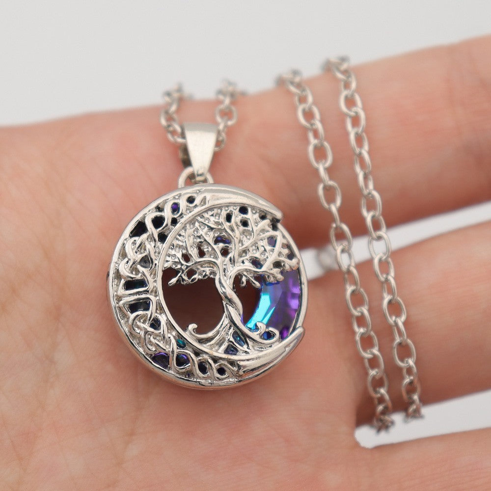 Cross-border New Arrival Crystal Tree Of Life Pendant Moon Tree Necklace