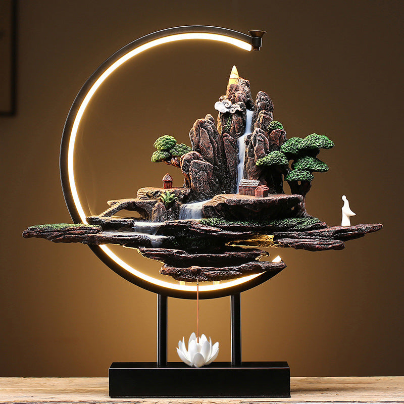 Chinese Style High Mountain Flowing Water Backflow Incense Burner Lamp Ring Home Decoration