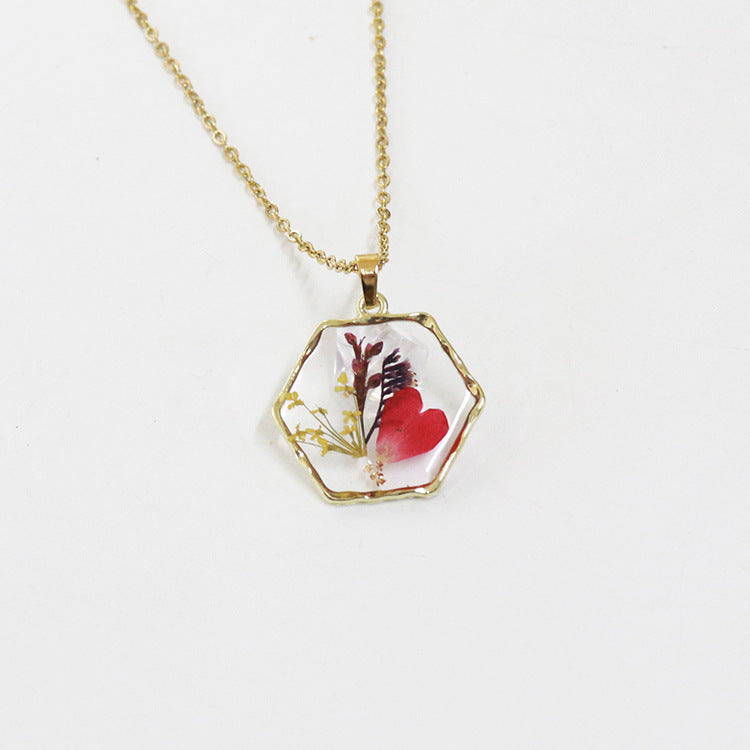 Polygon Preserved Flower Dried Flower Necklace