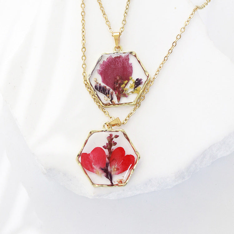 Polygon Preserved Flower Dried Flower Necklace