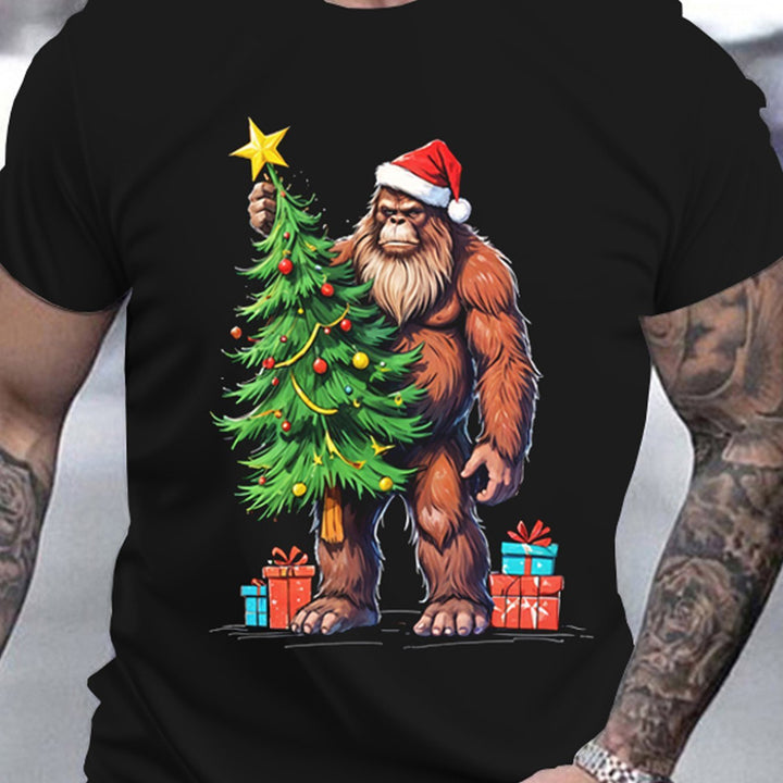 Men's Christmas Bigfoot 3D Printed T-shirt, Casual Round Neck Short Sleeve