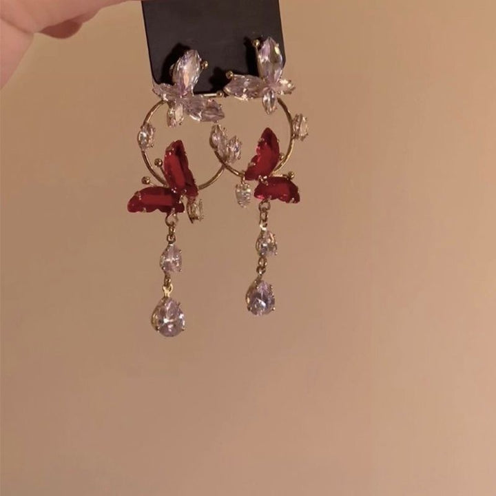 Fashion Red Butterfly Earrings Women's Long