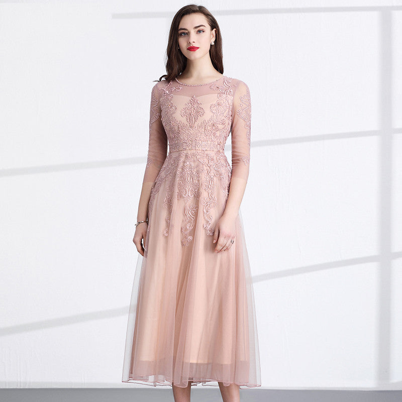 Women's Temperament Slim Fit Mesh Embroidered Dress