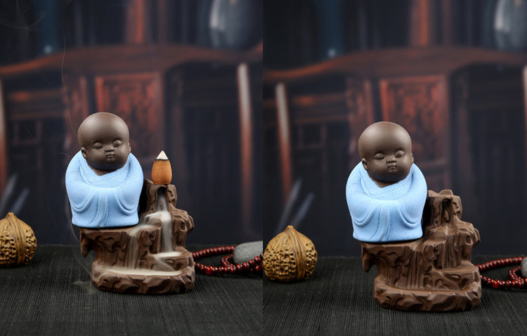 Reverse Flow Incense Burner Creative Purple Sand Little Monk Inserted Incense Line Smoke Furnace Ceramic Path Home Office Tea Pet Decoration