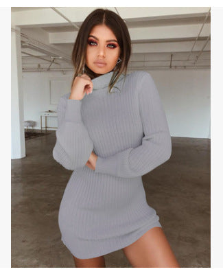 High Collar Slim Fit Long Sleeves Dress