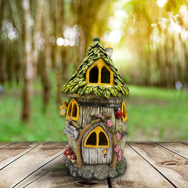 Creative Outdoor Solar Flower House Shape Resin Decorations