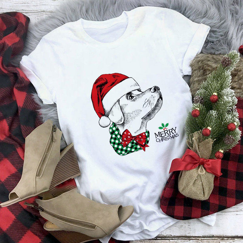 Cute Animal Christmas Clothes Printed Short Sleeve For Men And Women