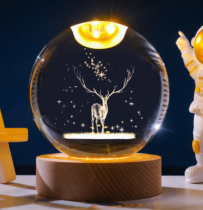 3D Constellation Crystal Ball Night Light Laser Engraved Birthday Gift Glass Sphere Home Desktop Decoration With Wooden USB Base