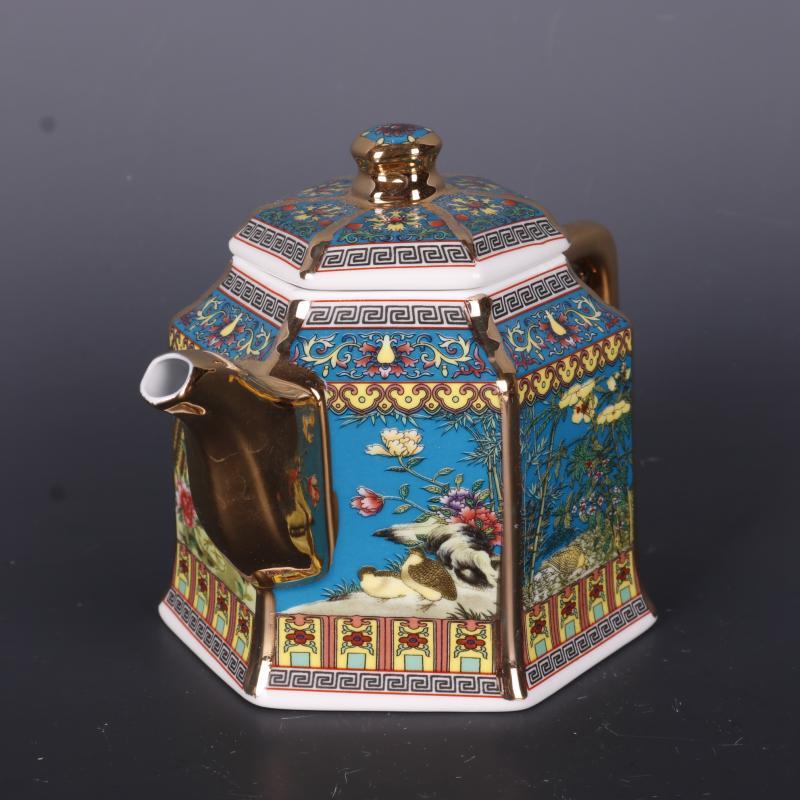 Enamel Flower And Bird Teapot Home Decoration