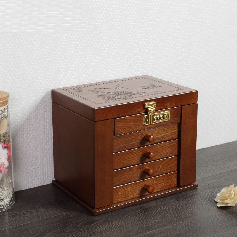 European Large Wooden Jewelry Storage Box With Lock