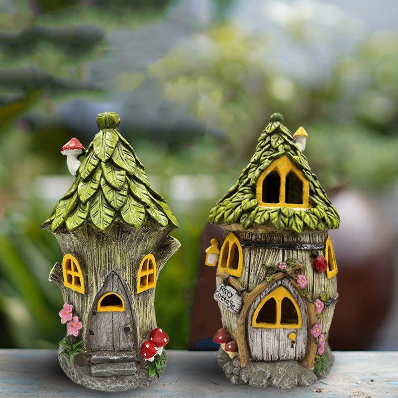 Creative Outdoor Solar Flower House Shape Resin Decorations