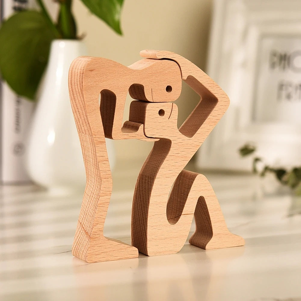 DIY Figurine Wood Dog Ornament Sculpture Home Decoration A Man A Dog Wood Sculpture Christmas Gifts Model Decor