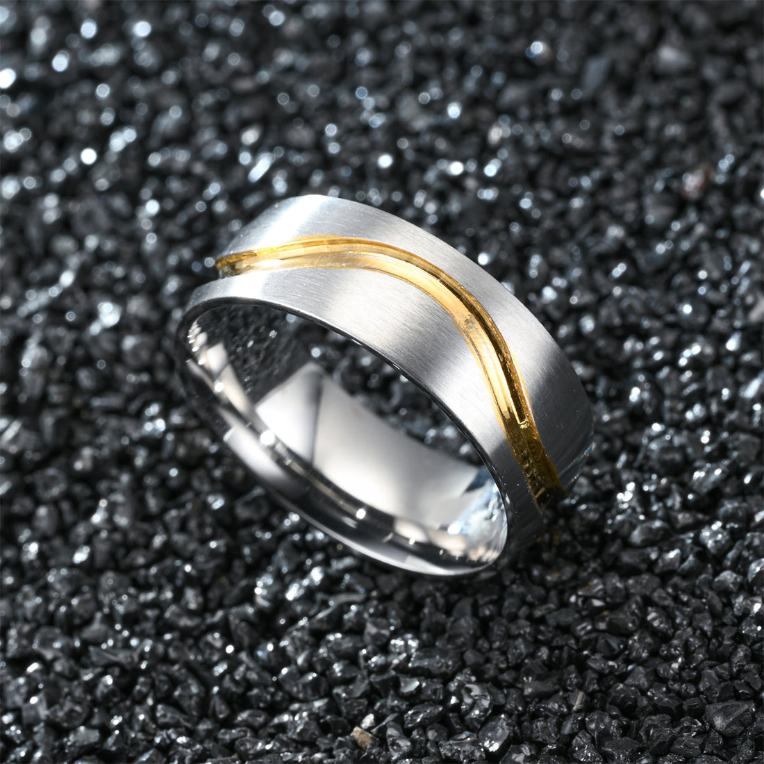 Stainless Steel Gold Ring 8mm Men's