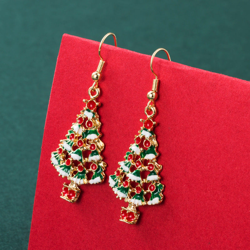 European And American New Christmas Series Asymmetric Christmas Tree Snowflake Earrings