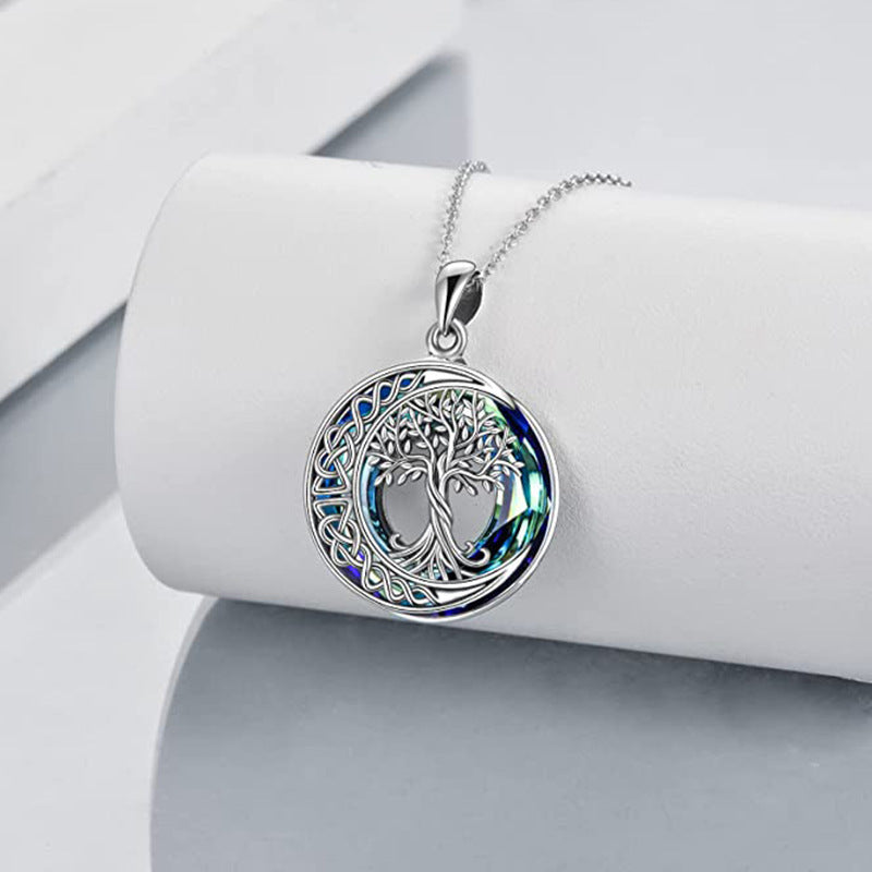 Cross-border New Arrival Crystal Tree Of Life Pendant Moon Tree Necklace