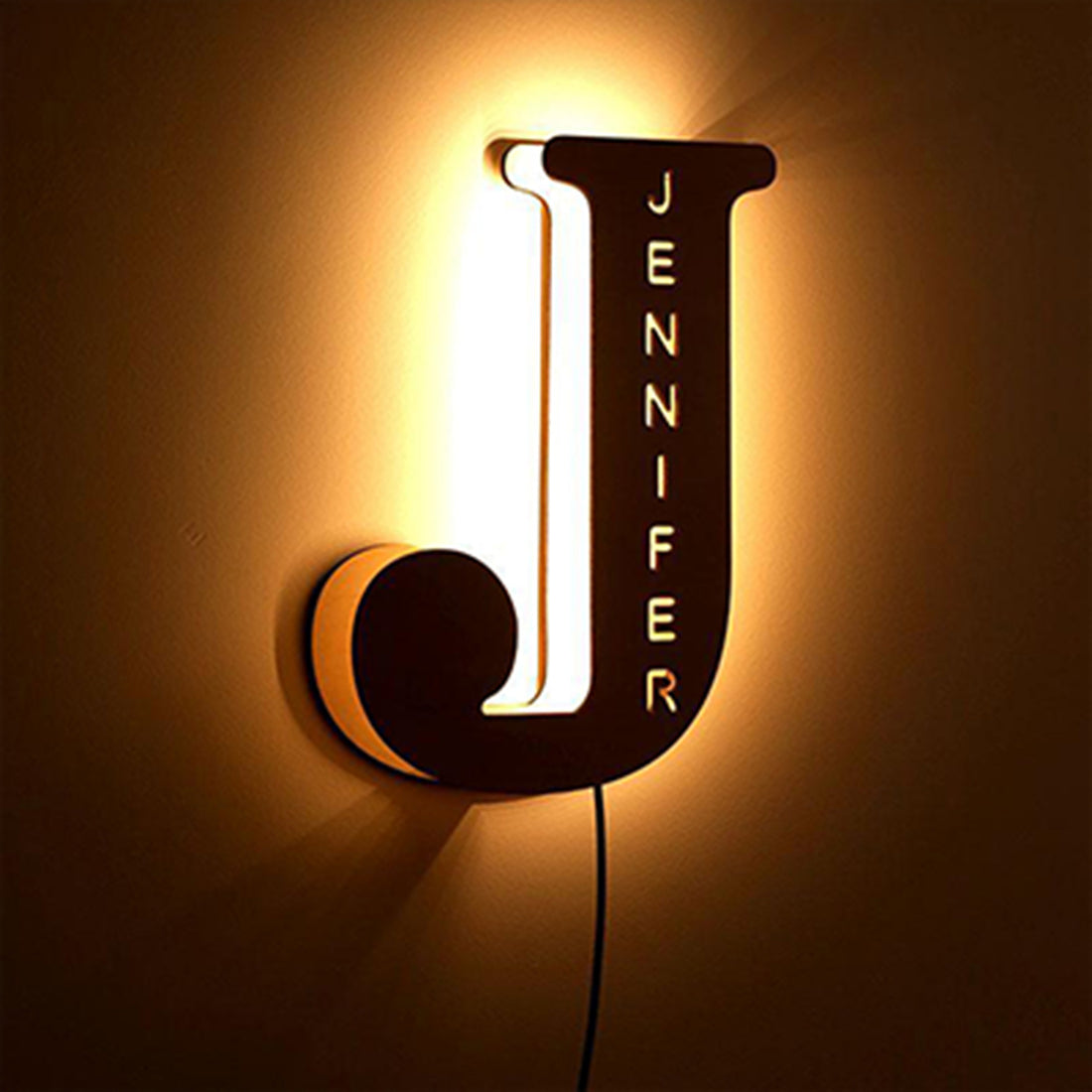 Custom Wooden Engraved USB LED Night Light 24 Letter Bedroom Home Decoration Birthday Gift for Friend Decorative Wall Lamp