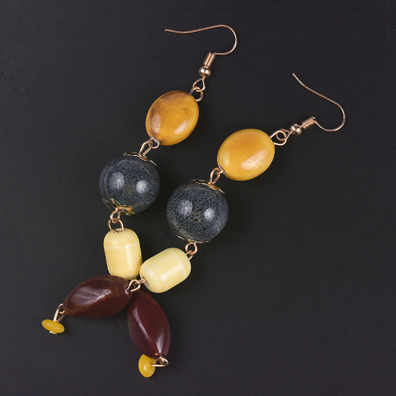 Foreign Trade Hot New Product Earrings  Handmade Pottery Bead Tassel Earrings