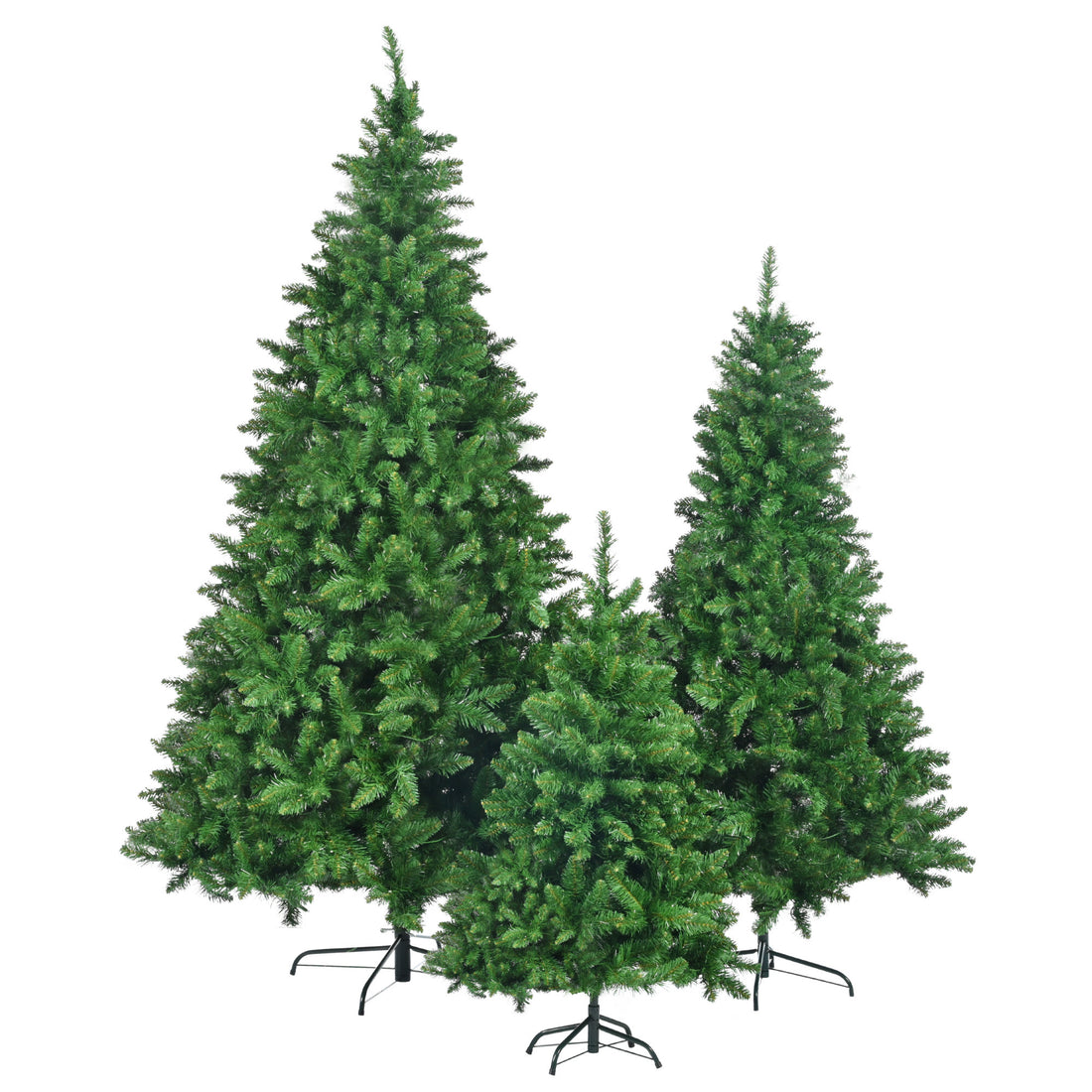 8ft, 6ft, 4ft Pre-Lit Green Pine Artificial Christmas Tree, 3 Articulated Christmas Trees With 820 Warm Yellow LED Lights & 2539 Branch Tips For Festive Decoration For Home, Office & Party