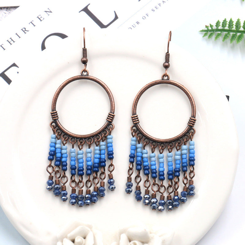 European And American New Product Circle Tassel Earrings