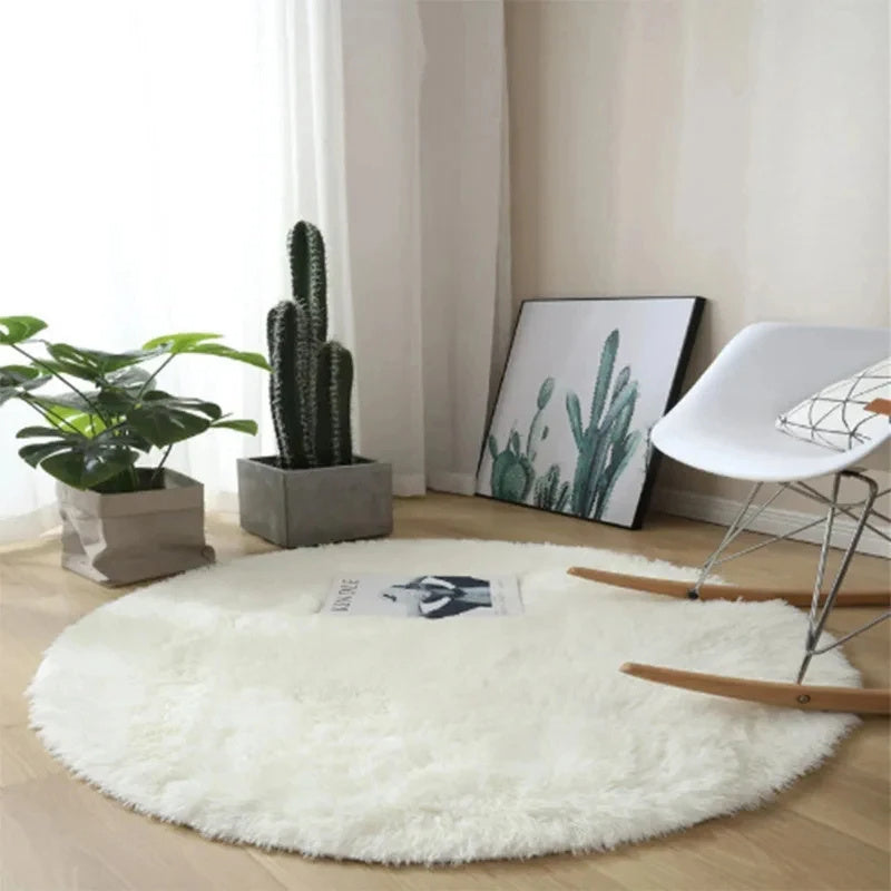 Super Soft Plush Round Rug Mat Fluffy White Carpets For Living Room Home Decor Bedroom Kid Room Decoration Salon Thick Pile Rug