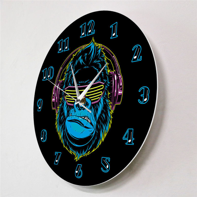 Stylish Gorilla Wear Headphones To Listen To Music Modern Wall Clock DJ Home Decoration Wall Clock