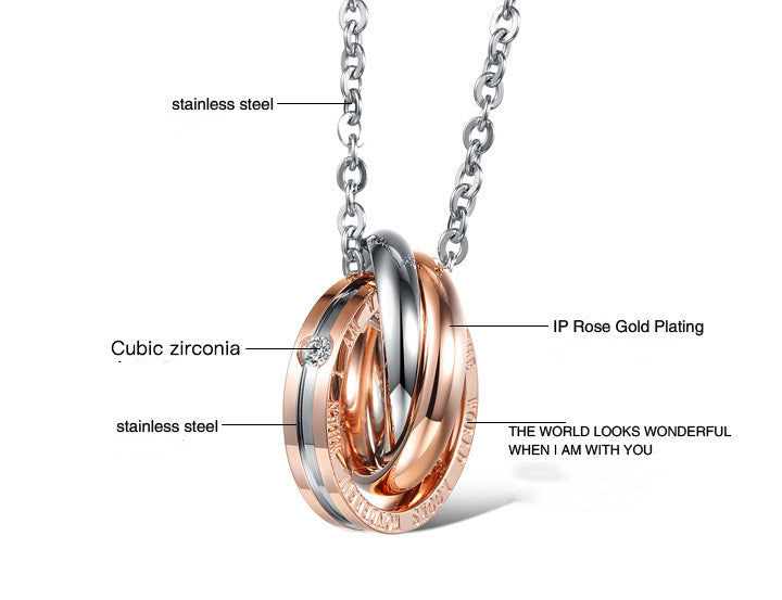 Small Gift Interlocking Titanium Steel Couple Necklace