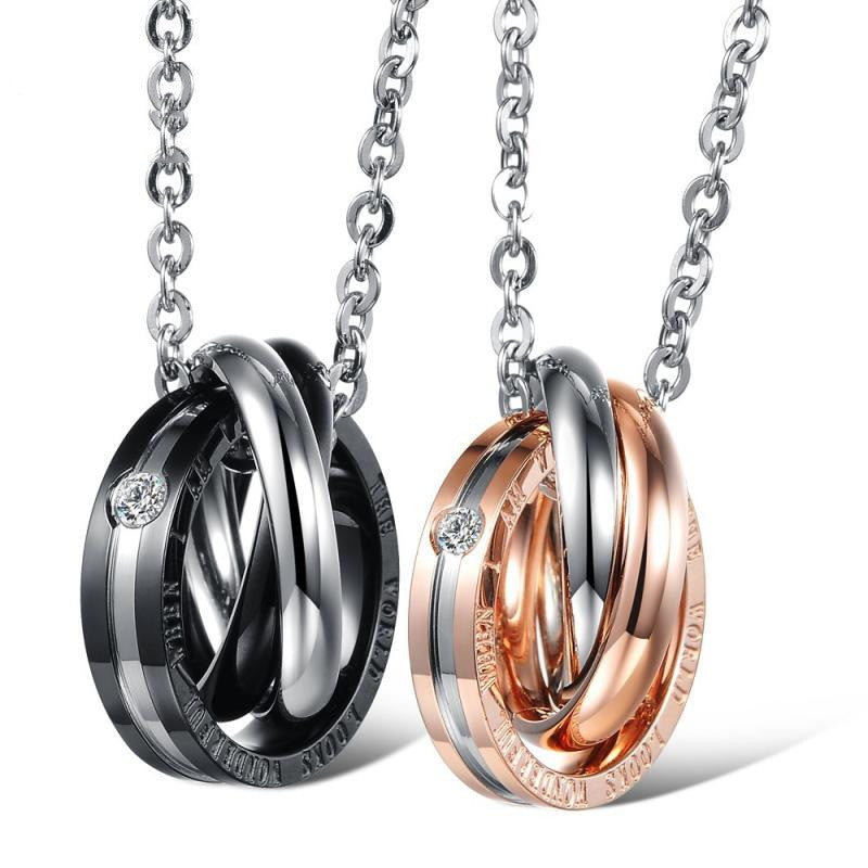 Small Gift Interlocking Titanium Steel Couple Necklace