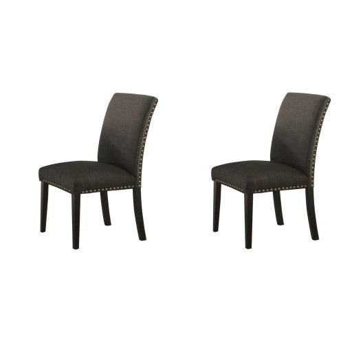 Dining Room Chairs Ash Black Polyfiber Nail Heads Parson Style Set Of 2 Side Chairs Dining Room Furniture