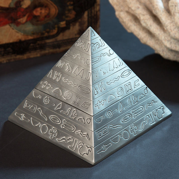 Classic Vintage Egyptian Metal Carved Pyramid Ashtray With Lid Home Decoration Gift