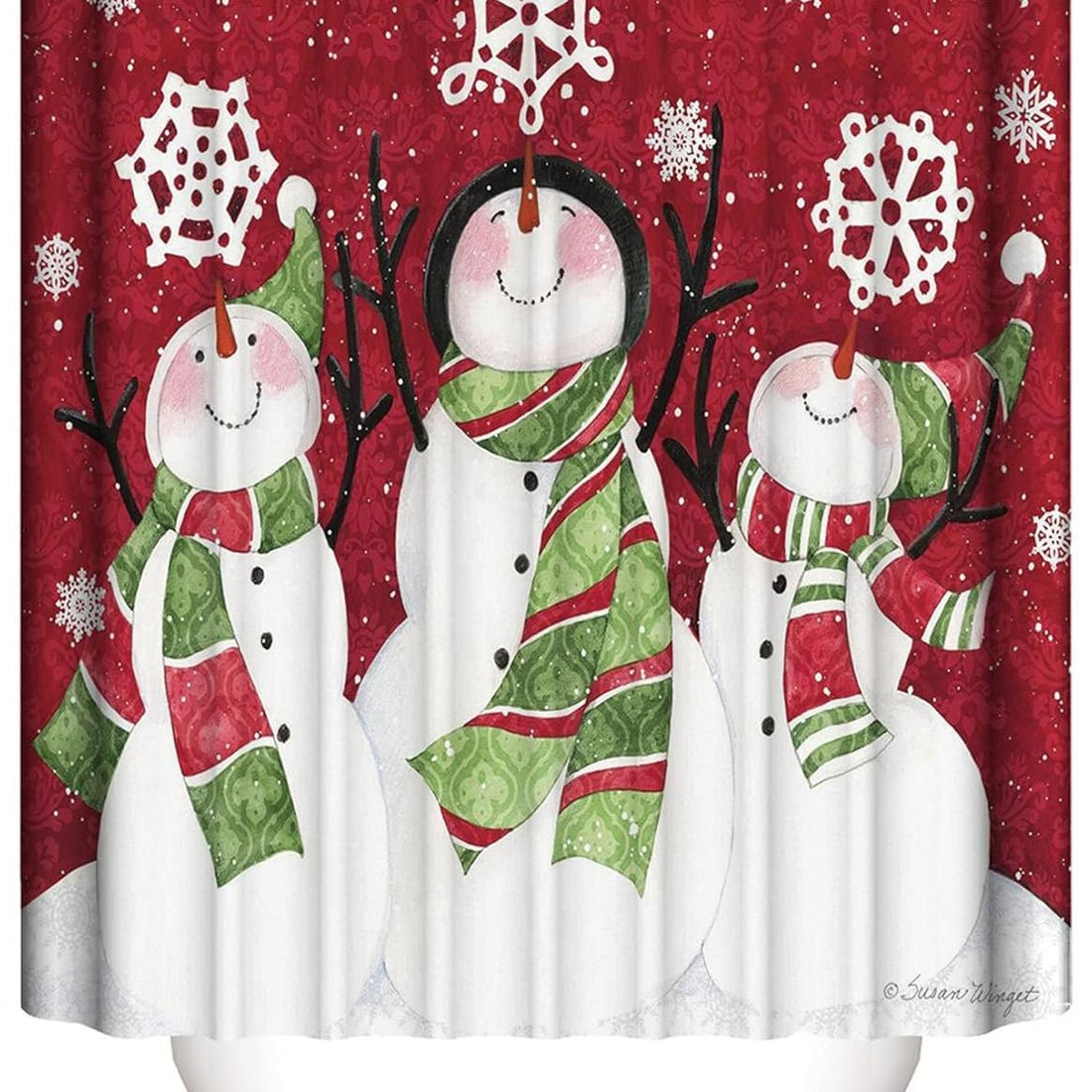 Christmas Shower Curtain Suit With Non-slip Carpet Toilet Lid And Bath Mat Snowman Shower Curtain Snowflake Decorative Cover Punch-free