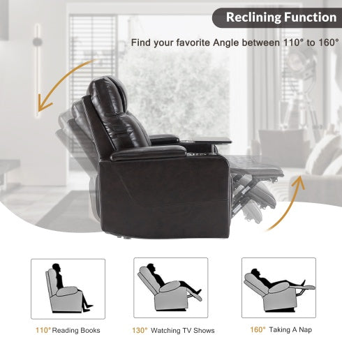 Power Motion Recliner With USB Charging Port And Hidden Arm Storage 2 Convenient Cup Holders Design And 360 Swivel Tray Table,Brown