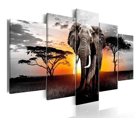 Sunset Elephant Full Diamond Five-piece Diamond Painting DIY Cross Stick-on Crystals Home Decoration