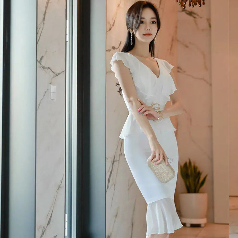 Women's Fashion Temperament Slim Fit Ruffled Dress