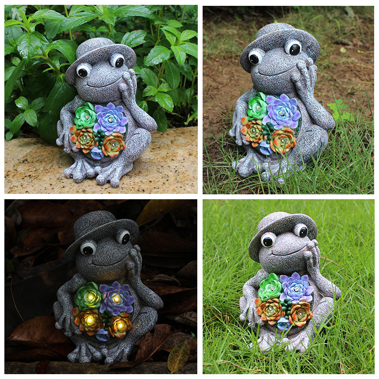 Luminous Solar Lamp Hat Frog Outdoor Courtyard Decoration Resin Crafts